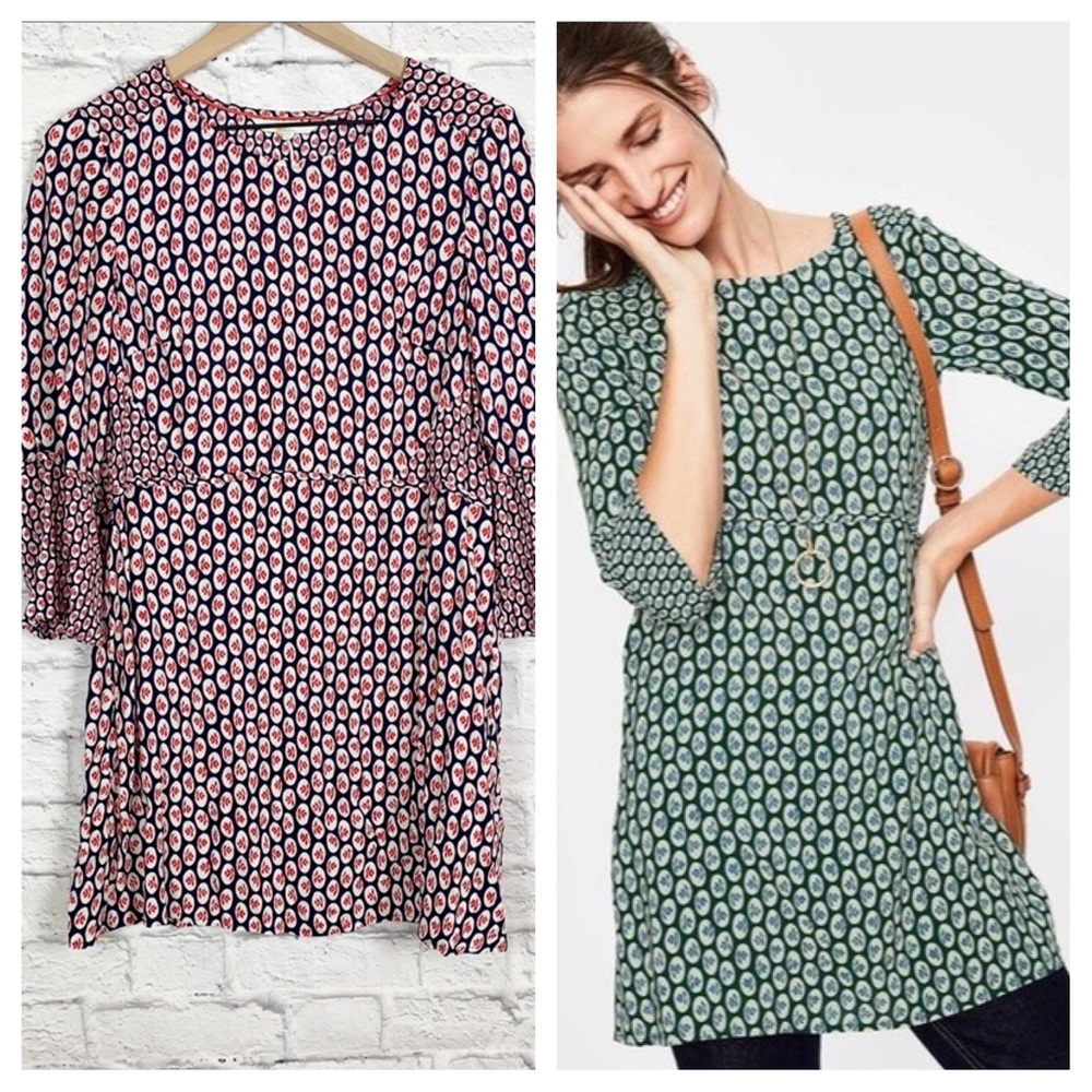Boden Edna Tunic navy red print pattern size 8